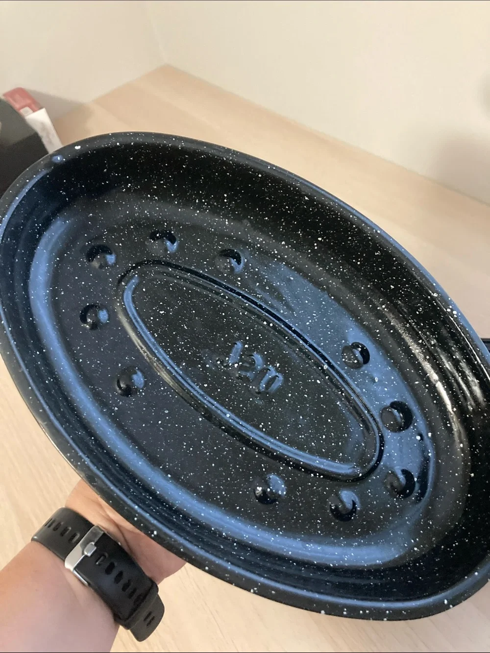 Vintage Black Speckled Roaster Pan with Lid - Brand Unspecified